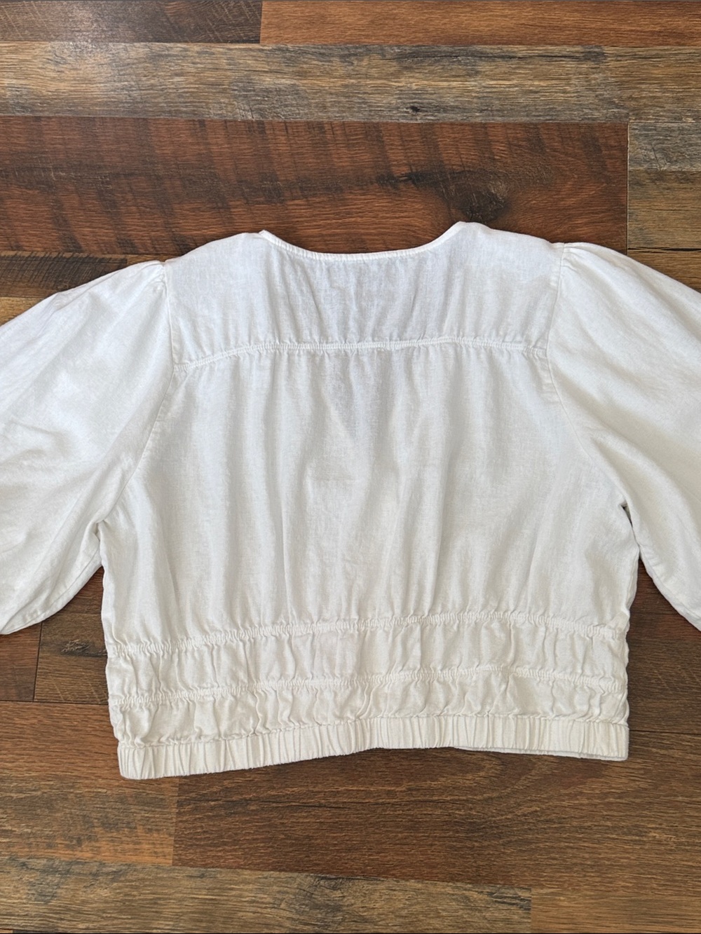 Marc New York Andrew Marc White Linen Blend Smocked Puff Sleeve Crop Top XL - Picture 8 of 8